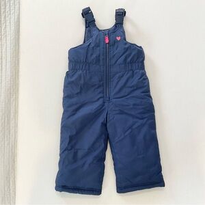 OshKosh Girls/Kids 18M Insulated Snow Bib Pants Navy Heart Adjustable Strap Cuff